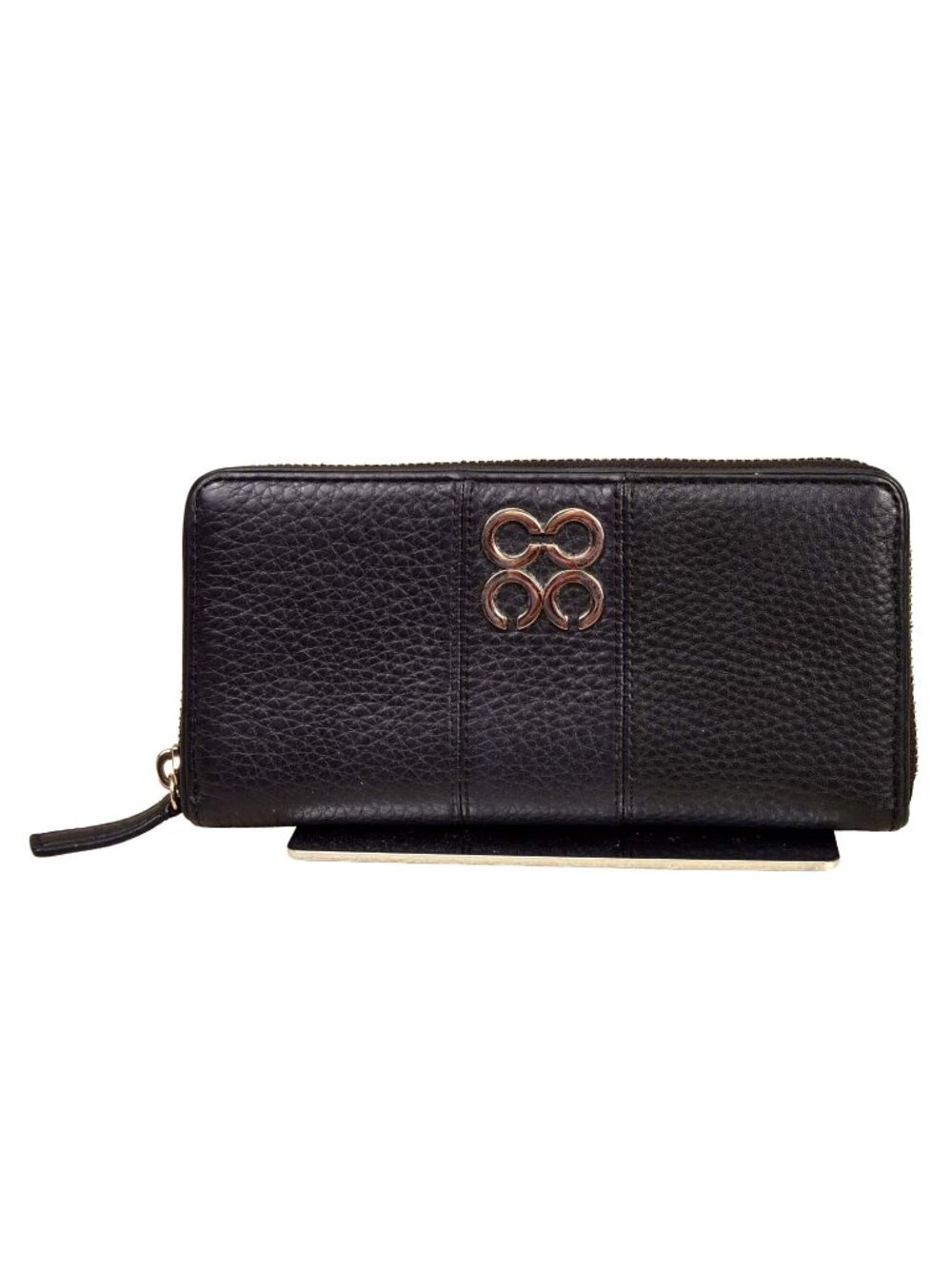 Coach Peyton Accordion Zip Around Black Pebbled Leather Wallet